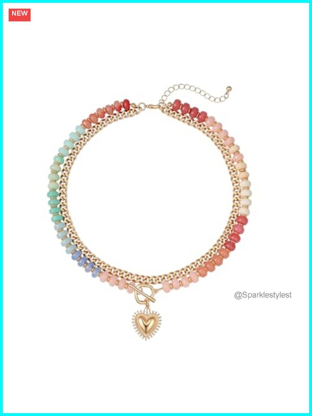 14k Gold Plated Layered Beaded Necklace Heart Pendant Boho